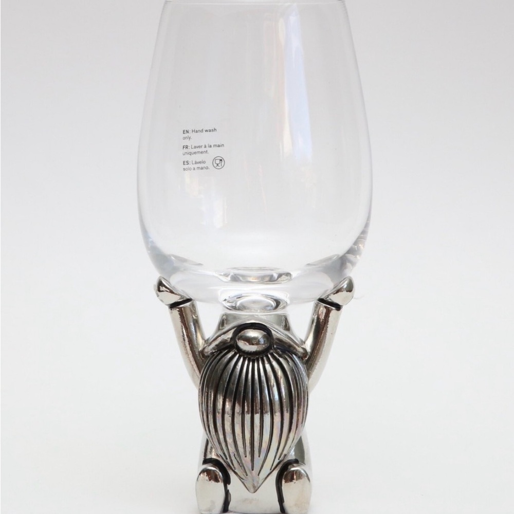 POTTERY BARN Silver Gnome Wine Glass Set of 2 NEW